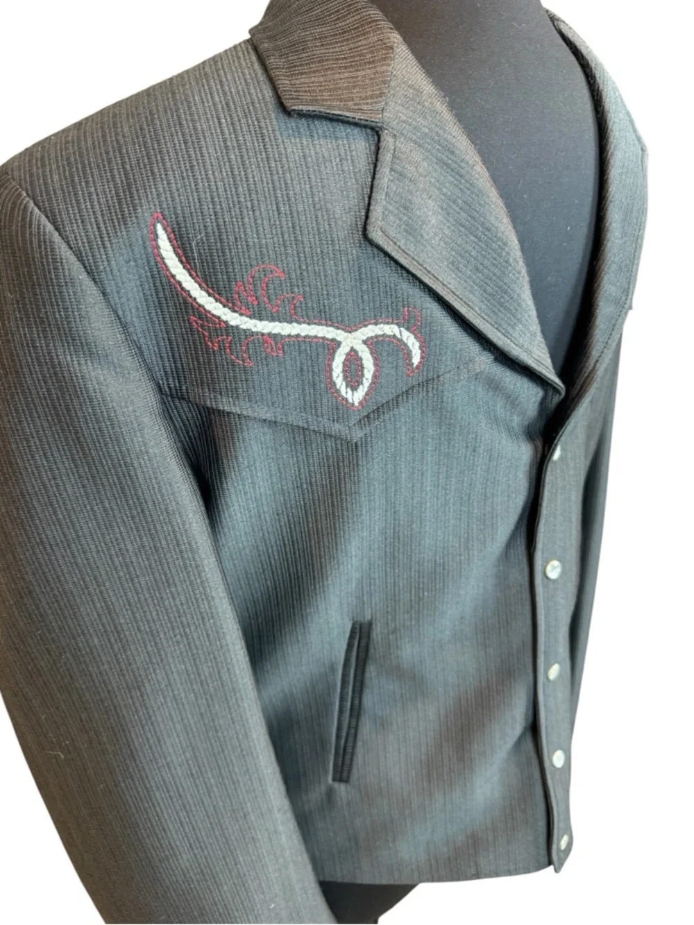 Mesquite By Niver Vintage Gunmetal Gray Embroidered Western Jacket Size 42L